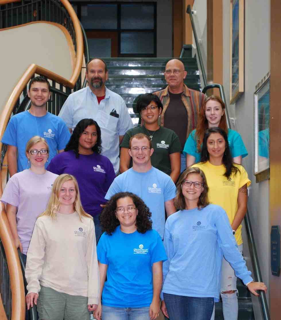 (From back to front and left to right): Co-PIs for REU-Quest Kevin Strychar and Jim McNair; Eli Jacobson, Krystle Saylon, McKenna Burns; Alexandra Crum, Marielys Santana, Alan Mock, Katherine Bonilla; Valerie Martin, Pamela Martinez-Oquendo, Mary Szoka